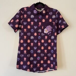 Morning Witch Button Up Shirt Floral Beetle Print Unisex XS Quirky Embroidered